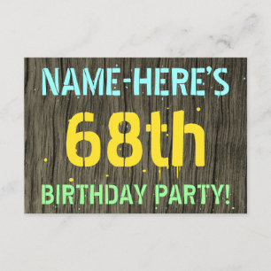 Faux Wood, Painted Text Look, 68th Birthday + Name Invitation