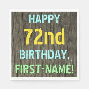 Faux Wood, Painted Text Look, 72nd Birthday + Name Napkin