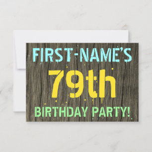 Faux Wood, Painted Text Look, 79th Birthday + Name Invitation