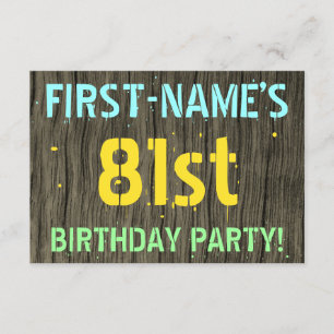 Faux Wood, Painted Text Look, 81st Birthday + Name Invitation