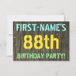 Faux Wood, Painted Text Look, 88th Birthday + Name Invitation
