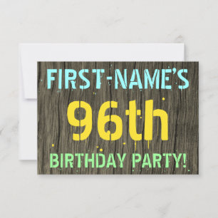 Faux Wood, Painted Text Look, 96th Birthday + Name Invitation