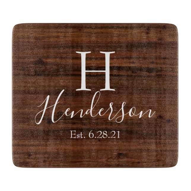 Faux wood personalised custom wedding name date cutting board (Front)