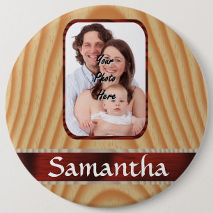 Faux wood photo template 6 cm round badge