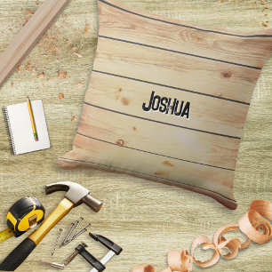 Faux Wood Rustic Wooden Timber Effect Personalised Cushion