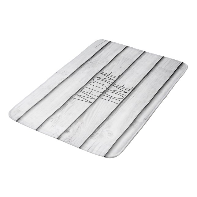 Faux Wood Slats | White | Customisable Bath Mat (Angled)