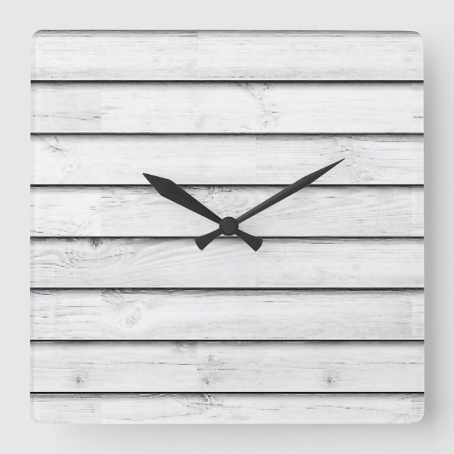 Faux Wood Slats | White | Customisable Square Wall Clock (Front)