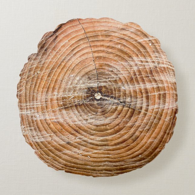 Faux Wood Slice Round Pillow (Front)
