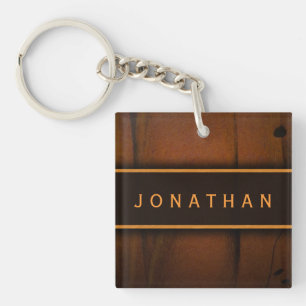Faux Wood Square Double Sided Acrylic Keychain