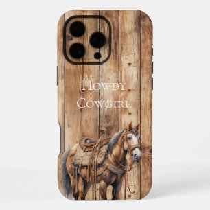 Faux Wood Western Cowboy Cowgirl Horse iPhone 16 Pro Max Case