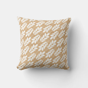 Faux Wood   White Floral Leaves Pattern Pillow