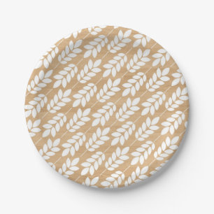 Faux Wood White Floral Pattern Paper Plate