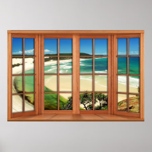 Faux Wooden Bow Window Illusion - Caribbean Poster