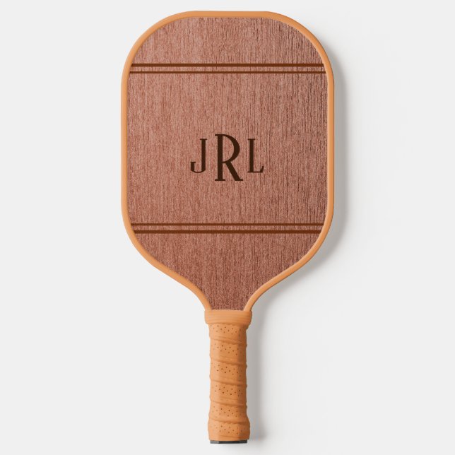 Faux Woodgrain With Monogram Pickleball Paddle (Front)