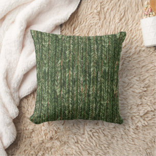 Faux Woven Green Red Threads Christmas Cushion