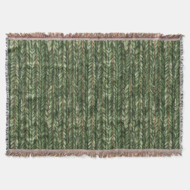 Faux Woven Green Threads Christmas Throw Blanket (Front)