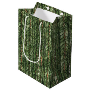 Faux Woven Green Threads Medium Gift Bag