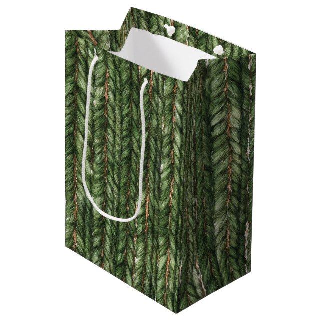 Faux Woven Green Threads Medium Gift Bag (Front Angled)