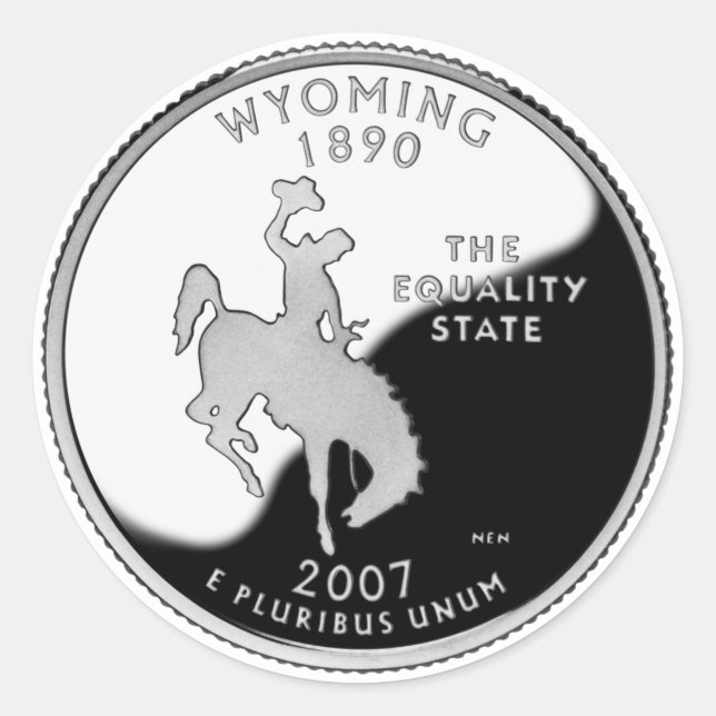 Faux Wyoming State Quarter Classic Round Sticker (Front)