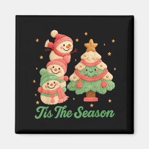 Faux Yarn Crochet Snowman And Christmas Tree  Magnet