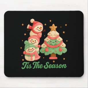 Faux Yarn Crochet Snowman And Christmas Tree  Mouse Pad