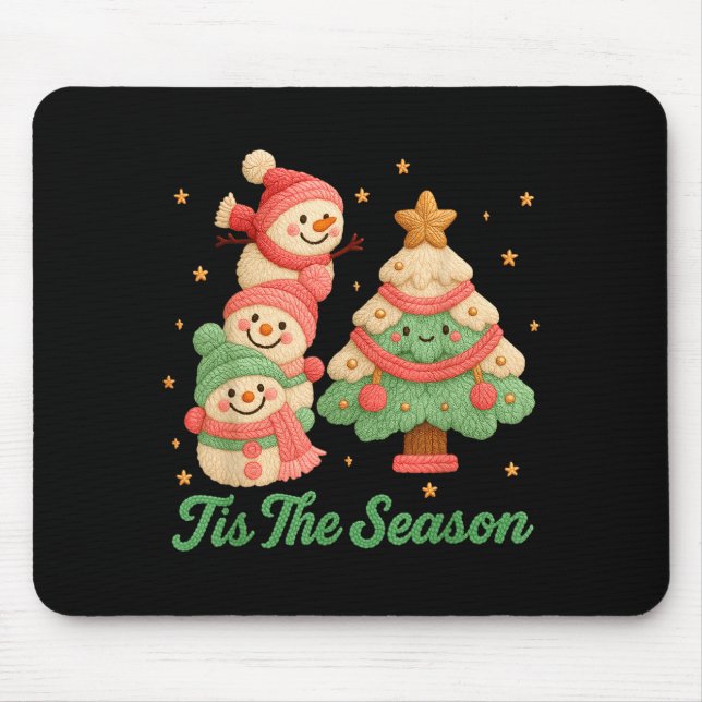 Faux Yarn Crochet Snowman And Christmas Tree  Mouse Pad (Front)