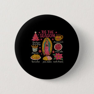 Faux Yarn Crochet Tis The Season Mexican Christmas 6 Cm Round Badge