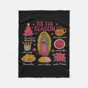Faux Yarn Crochet Tis The Season Mexican Christmas Fleece Blanket