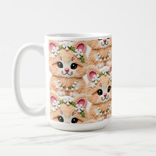 Faux Yarn Notch-Hook Christmas Cat – Cozy Holiday  Coffee Mug (Left)