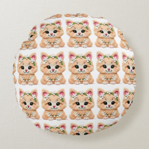 Faux Yarn Notch-Hook Christmas Cat – Cozy Holiday Round Cushion