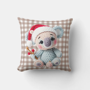 Faux Yarn Notch-Hook Koala Christmas Design Cushion