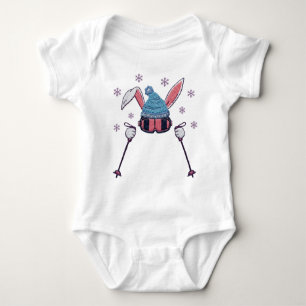 Faux yarn skiing rabbit winter humor baby bodysuit