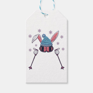 Faux yarn skiing rabbit winter humor gift tags