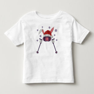 Faux yarn skiing rabbit with Santa hat winter humo Toddler T-Shirt