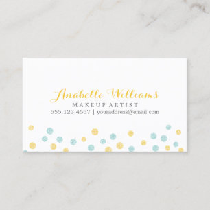 Faux Yellow and Mint Glitter Confetti Dots Business Card