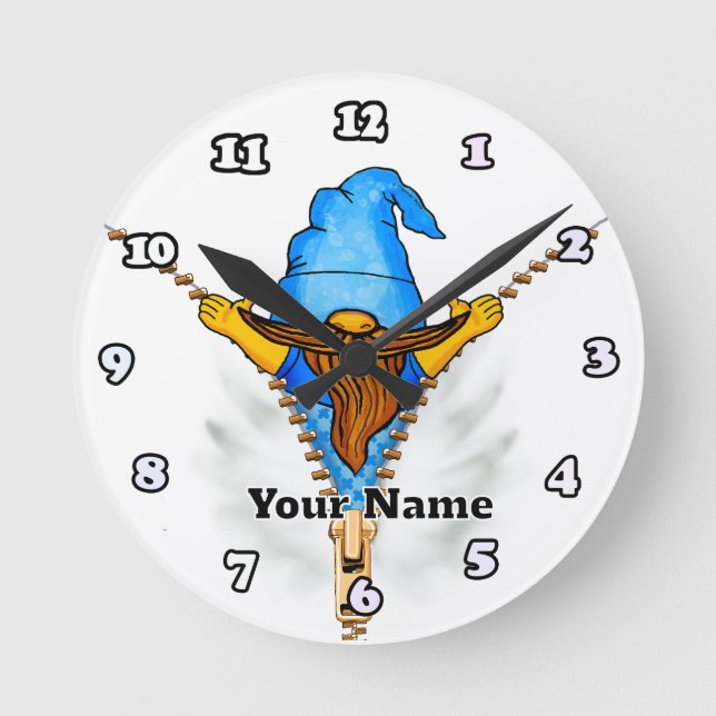  Faux Zipper Gnome Round Clock (Front)
