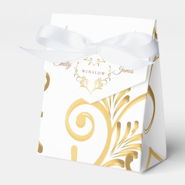 Favor Box-Fancy Gold Heart Favour Box (Front Side)