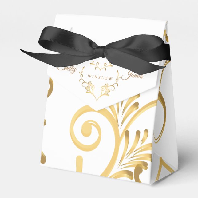 Favor Box-Fancy Gold Heart Favour Box (Front Side)