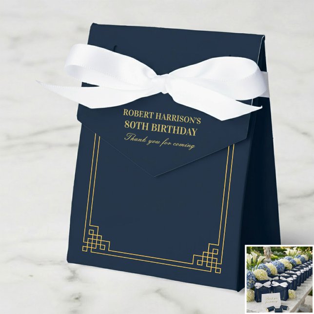Favor Boxes Chic Navy Gold Art Deco 80th Birthday (SEE FULL SUITE AT BOTTOM)