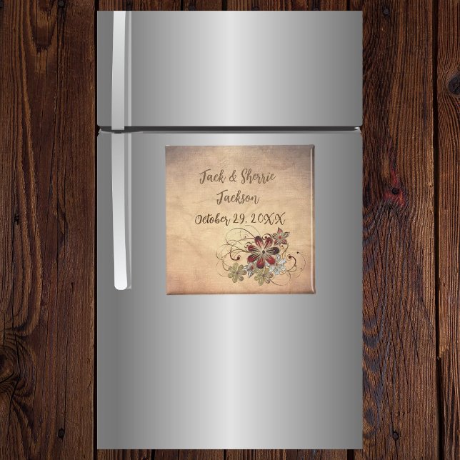 Favor Magnet Wedding With Name & Date Floral  (Creator Uploaded)