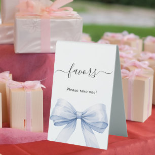 Favor sign blue bow white
