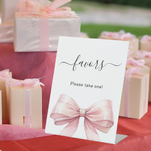Favor sign pink bow white