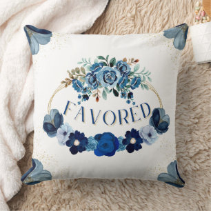 FAVORED Elegant Blue Gold Floral Wreath Cushion