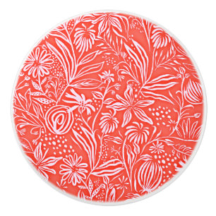 Favorite Floral Pattern, Red, Ceramic Knob