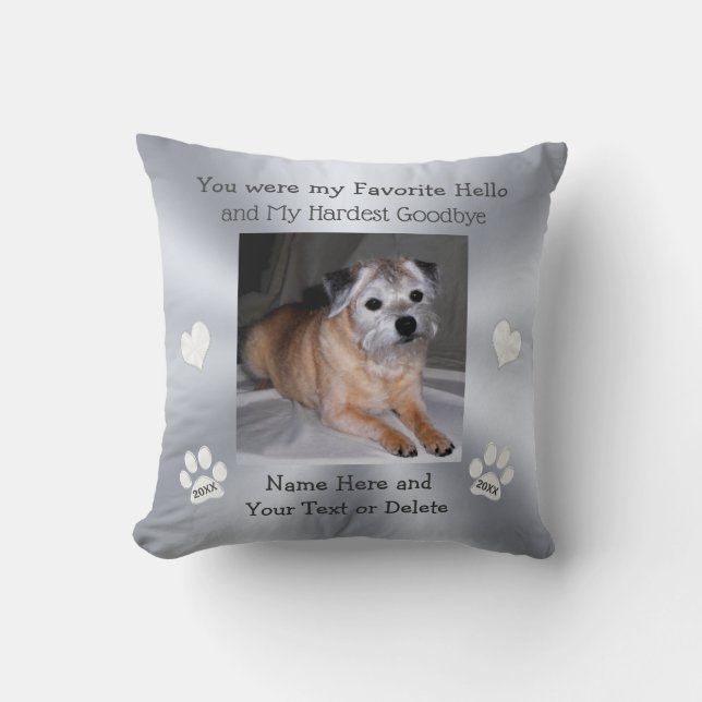 Favorite Hello Hardest Goodbye, Dog Bereavement Cushion (Front)
