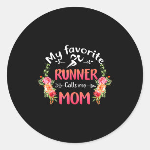 Favorite runner calls mom flower running mother's classic round sticker