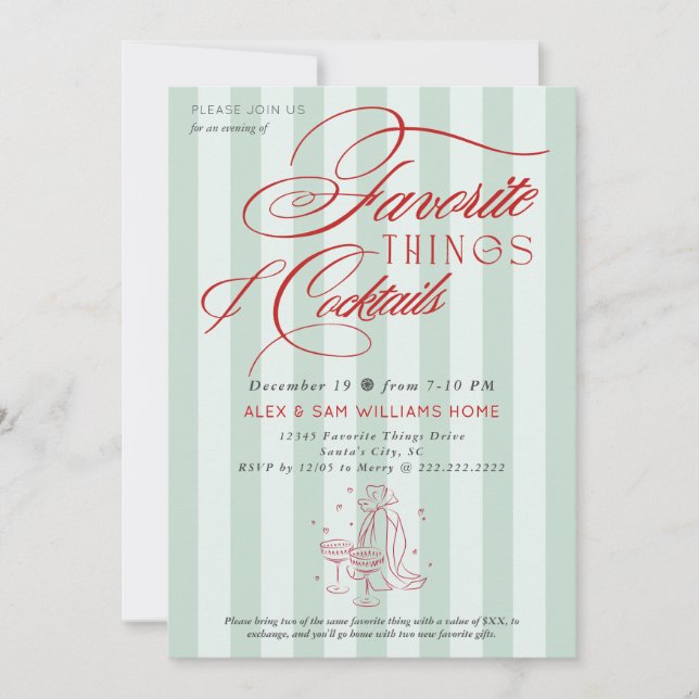 Favorite Things & Cocktails Holiday Gift Exchange Invitation (Front)