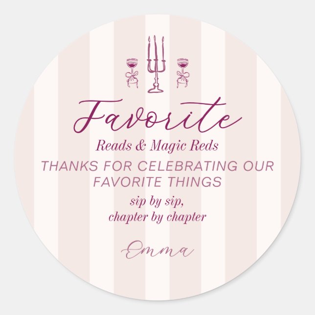 Favorite Things Holiday Book & Wine Club Party Classic Round Sticker (Front)