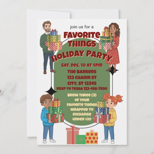 Favorite Things Holiday Party, gift exchange Invitation (Front)