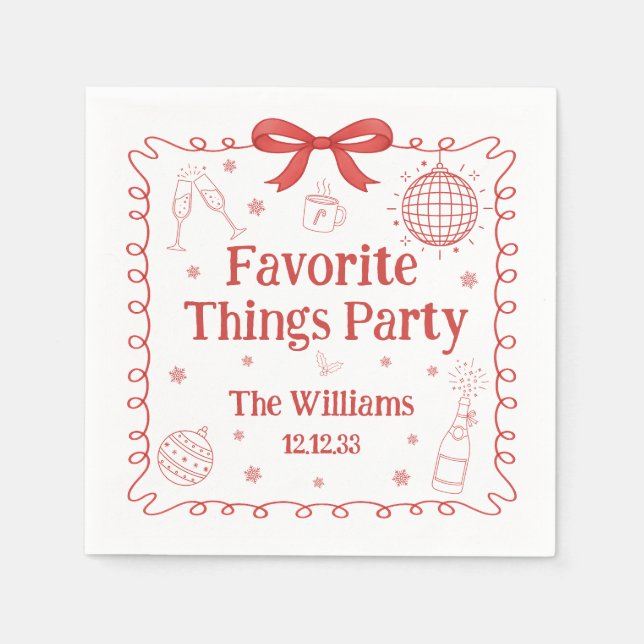 Favorite Things Party Red Bow Christmas Napkin (Front)